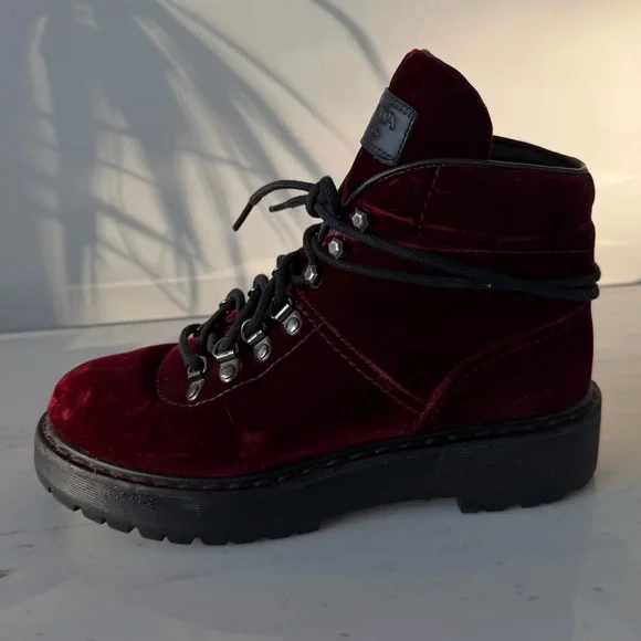 prada burgundy velvet hiker boots🥀 - Picture 4 of 13